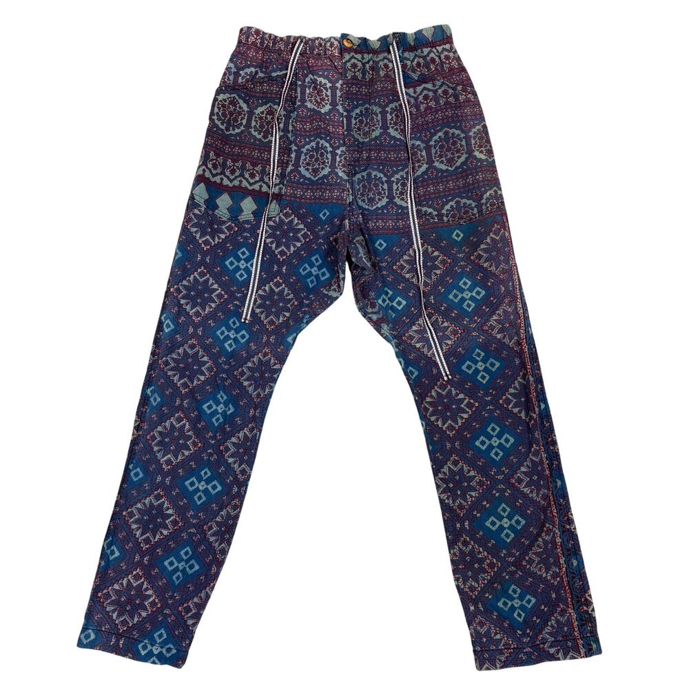 Dr. Collectors P23 Ajrakh Burgundy Indigo Print D Pants Men's Medium